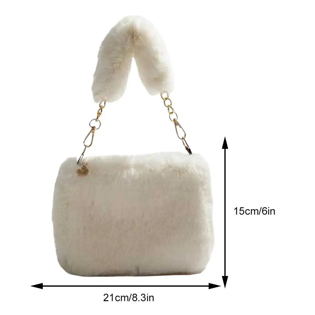 Women Faux Fur Tote Bag Casual Plush Tote Handbag Versatile Fluffy Shoulder Bag Soft Cute Fall Winter Female Purse
