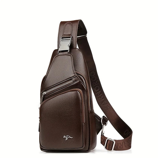 Men’s Vintage PU Leather Sling Bag – Large Capacity Crossbody Chest Bag with Multi-Pockets, Secure Buckle Closure – Stylish Comm