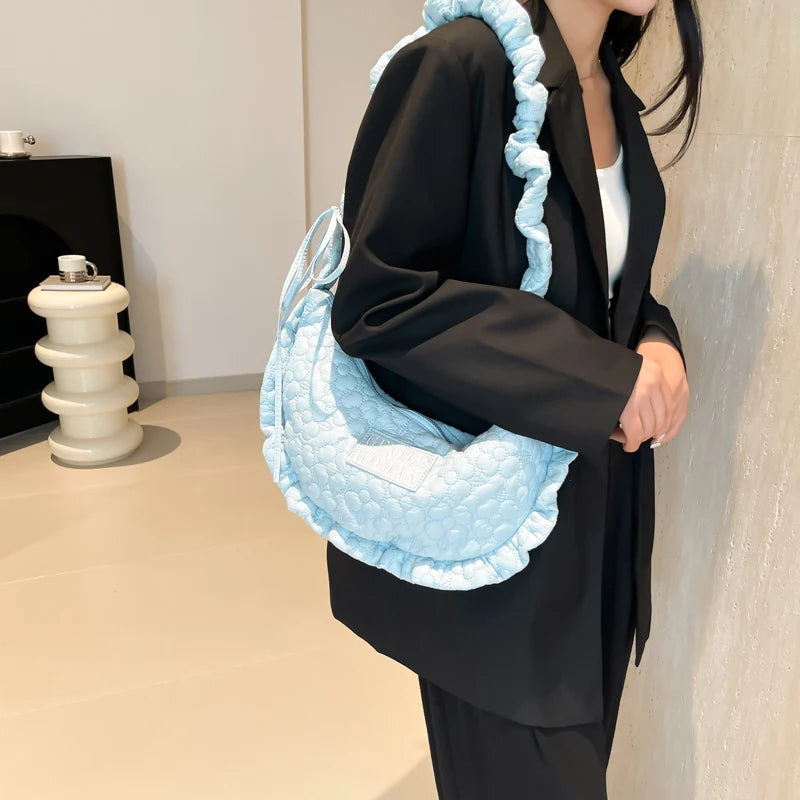 Puffer Shoulder Bag Lightweight Shoulder Purse Soft Bubble Tote Bag with Adjustable Strap Handbag for Women Work Shopping Travel