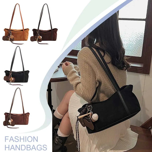 Women Suede Shoulder Bag Large Capacity Flap Underarm Bag Solid Retro Handbag Clutch Purse for Work Travel