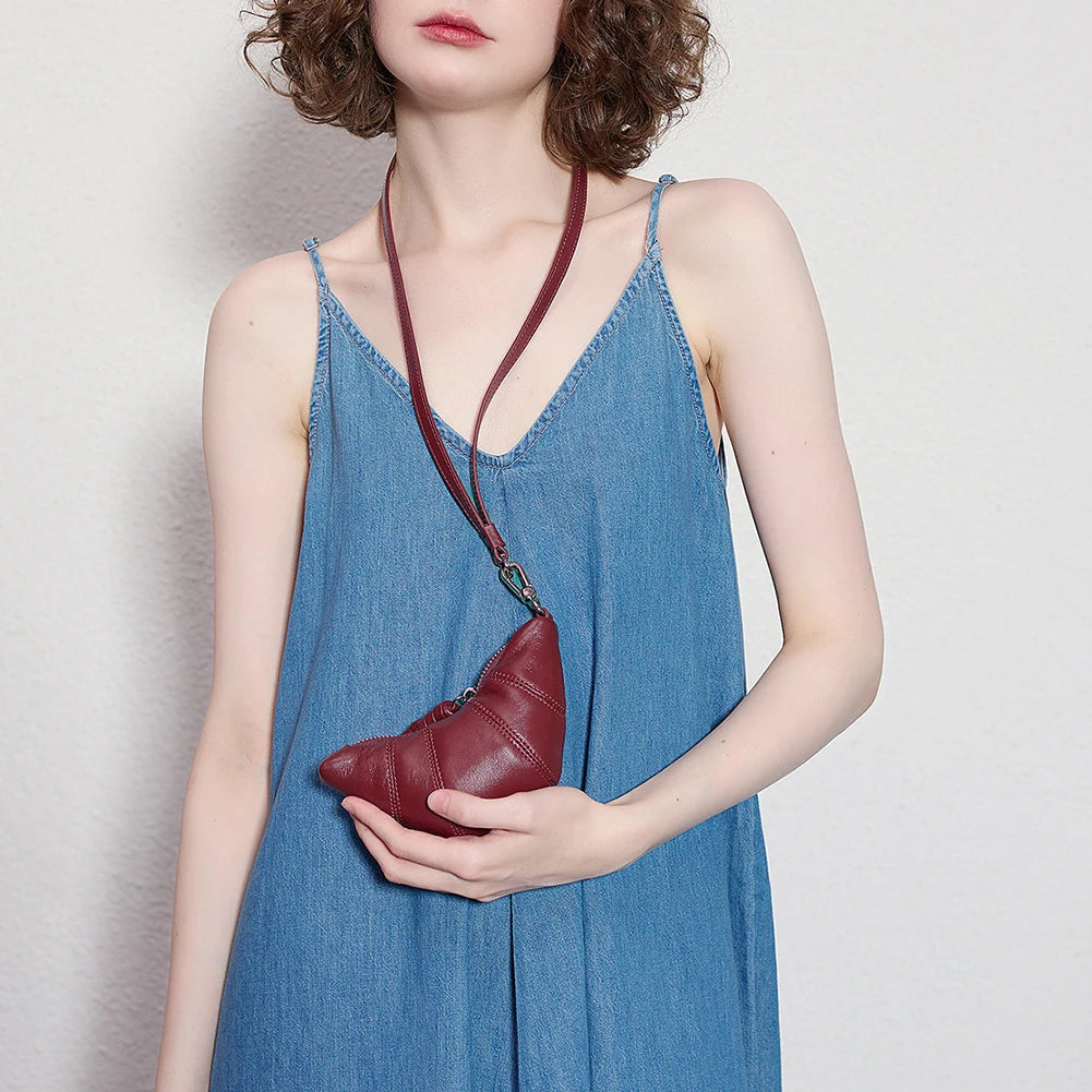 Women Mini Croissant Bag Small Coin Purse Solid Color Mini Pouch PU Leather Fashion Lipstick Bag for Party Vacation