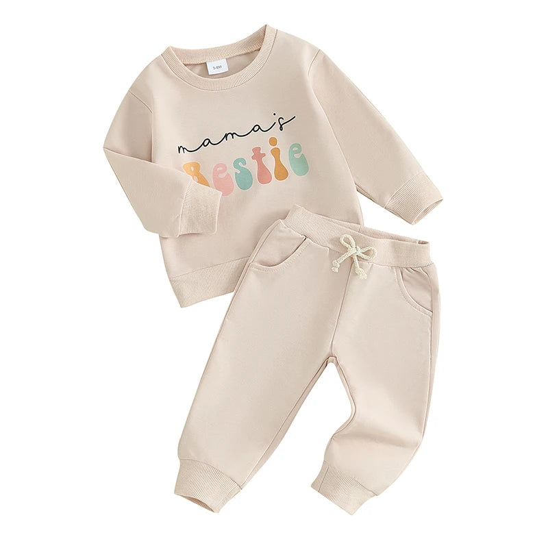 Girls Fall Outfit Set with Long Sleeve Letter Print Sweatshirt and Solid Color Pants Toddler Autumn Clothing Set