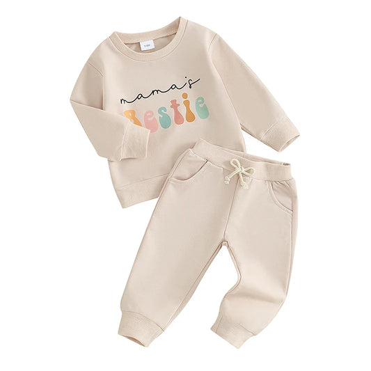 Girls Fall Outfit Set with Long Sleeve Letter Print Sweatshirt and Solid Color Pants Toddler Autumn Clothing Set
