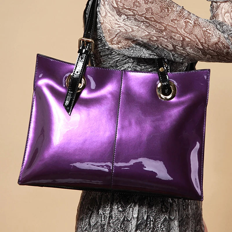 Patent Leather Handbags for Women,Designer, Luxury Tote Bag Large Capacity,Business Vintage Shiny Underarm Purses Shoulder Bags