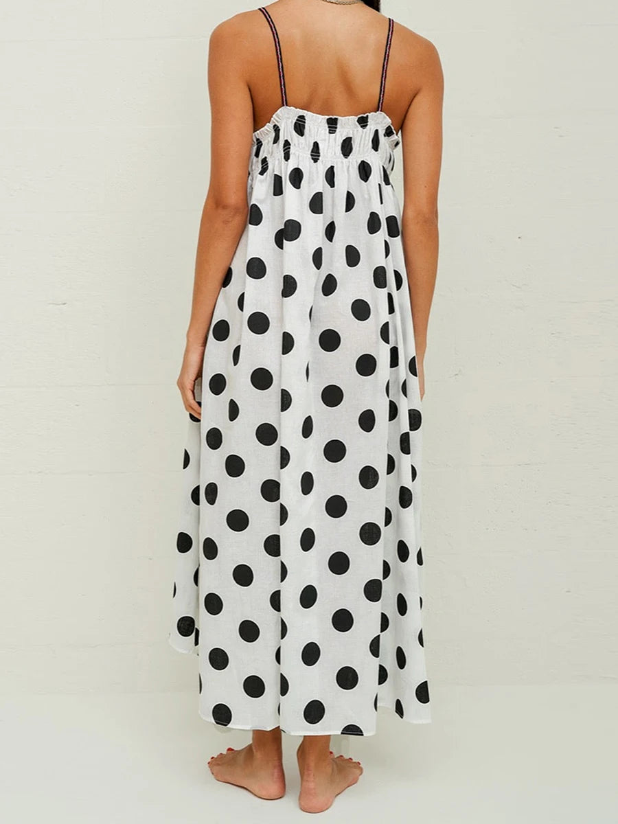 Elegant Floral Print V-Neck Maxi Dress with Adjustable Spaghetti Straps and Ruffled Hem for Summer Fashionistas