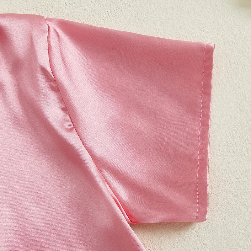 Infant Girl s Cute Summer Pajama Set with Button Down Lapel V Neck Top and Ruffled Shorts for Comfortable Lounge Wear - 2 Piece