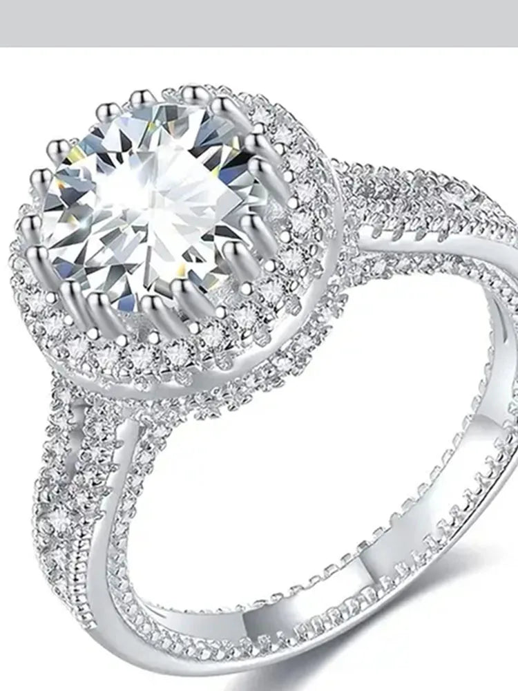 Stylish 18K White Gold Plated S925 Silver Inlaid 1-3 Carat Moissanite Ring with 5A Zirconia - Suitable for Daily Wear and Specia