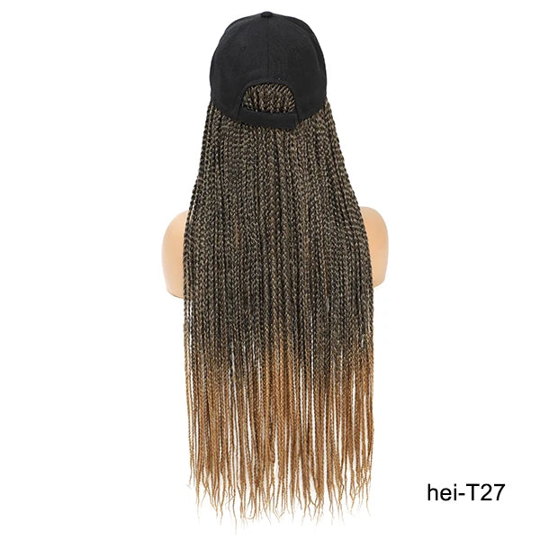 TOMO Long Synthetic Braiding Hair Baseball Cap Hat Wig Adjustable Hat with Ombre Brown Blode Box Braids for Black White Women