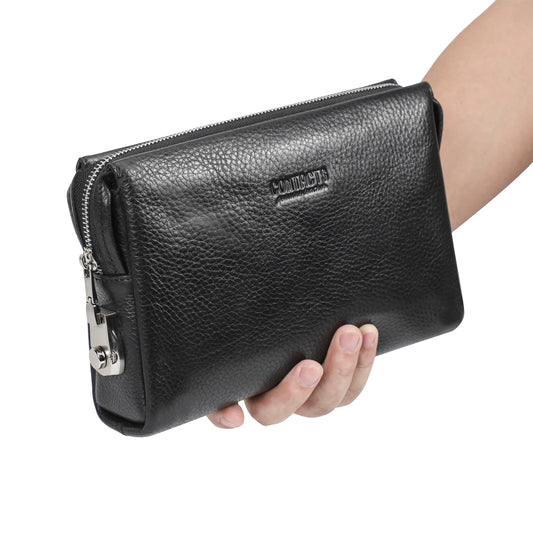 CONTACT'S Genuine Leather Male Clutch Password Design Men Handbag Wristlet  Large Capacity Clutch Purse Casual Wallet Bag