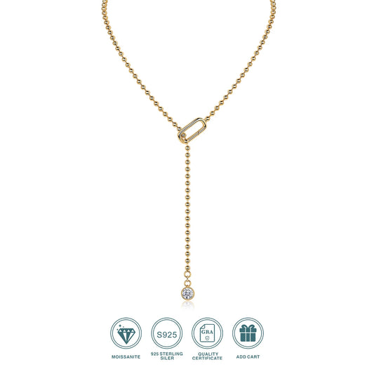 JIUZUAN Moissanite Y-Shape Necklace, S925 Silver, 18K Gold Plated, Elegant Jewelry for Women, Perfect Xmas Gift
