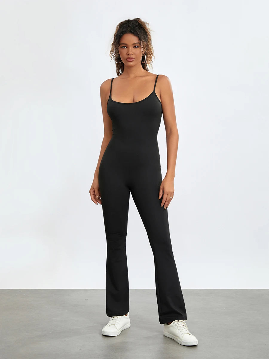 Women s Summer Long Fitted Jumpsuit Black Sleeveless Backless Cami Club Bodysuit