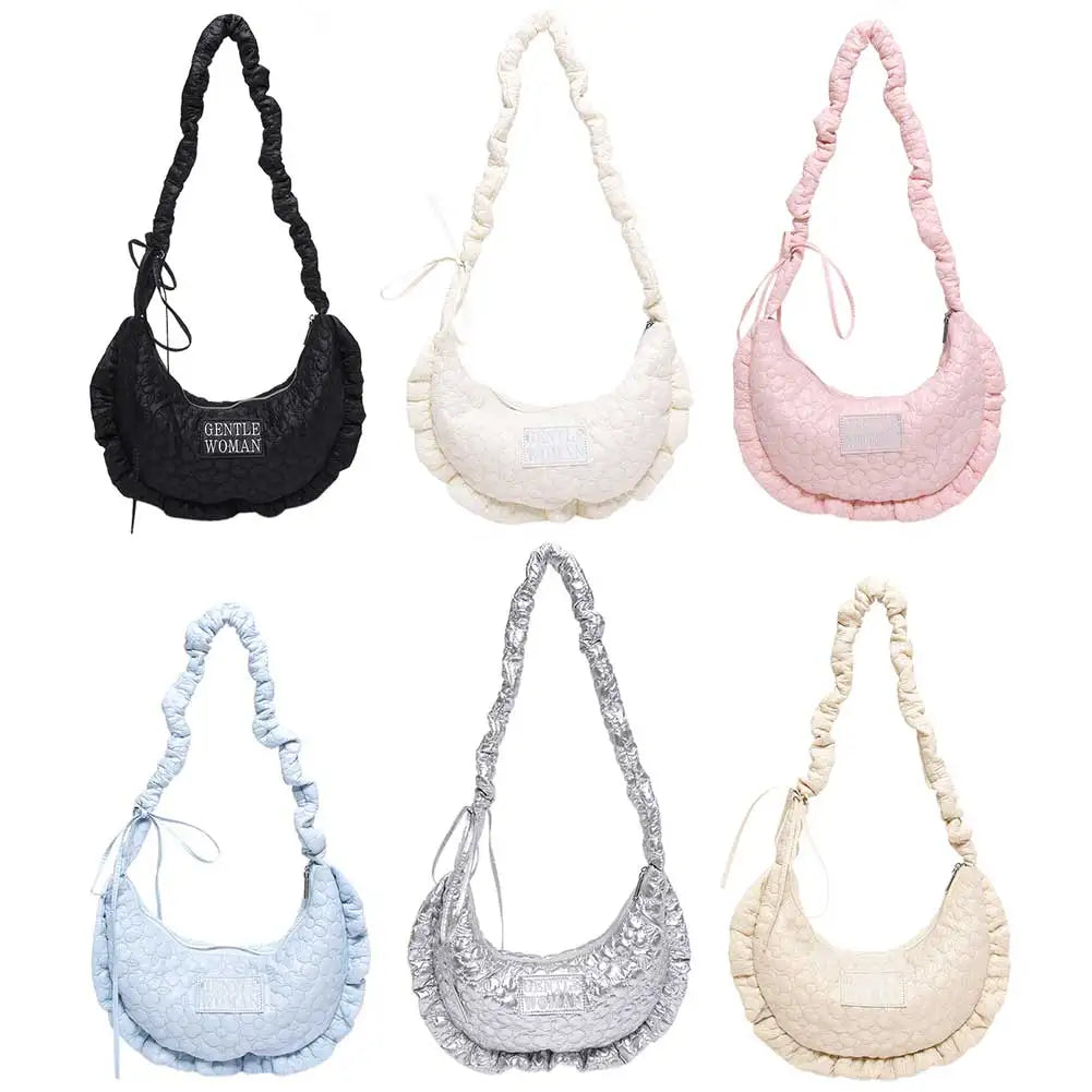 Puffer Shoulder Bag Lightweight Shoulder Purse Soft Bubble Tote Bag with Adjustable Strap Handbag for Women Work Shopping Travel
