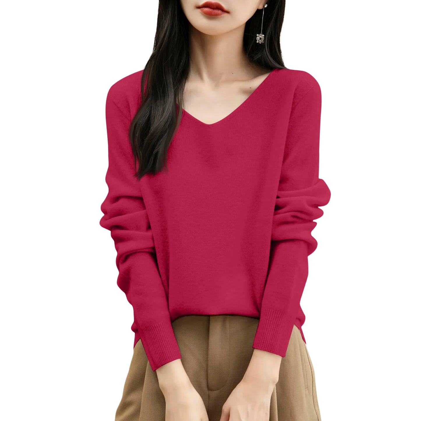 Women'S Fashion Flat-Knit V-Neck Pullover Sweater Solid Color Long-Sleeve Top Pulls Femmes Woman Clothes Sweater For Woman