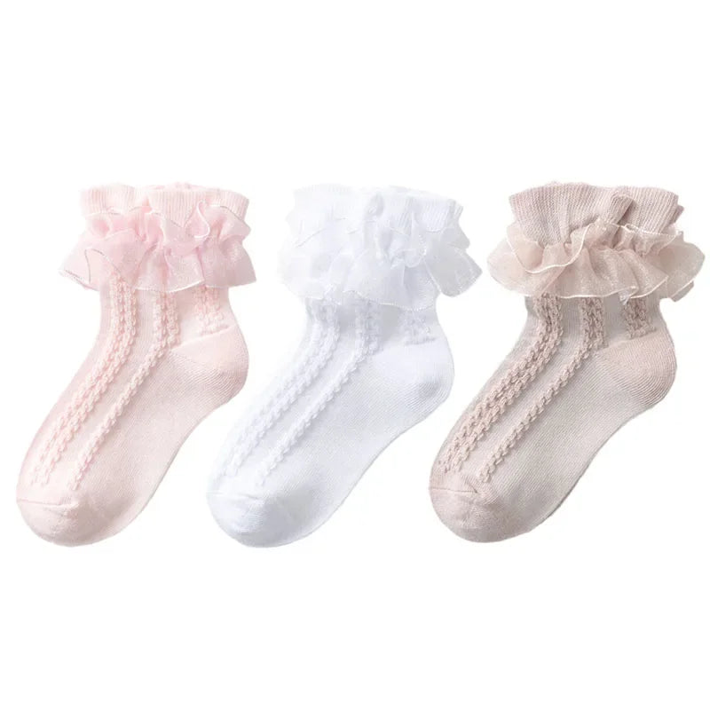 3/6 Pairs Girls Lace Ruffle Socks Cotton Breathable Comfy Adorable Princess-Style Kids Dance-Ready Socks with Frilly Trim