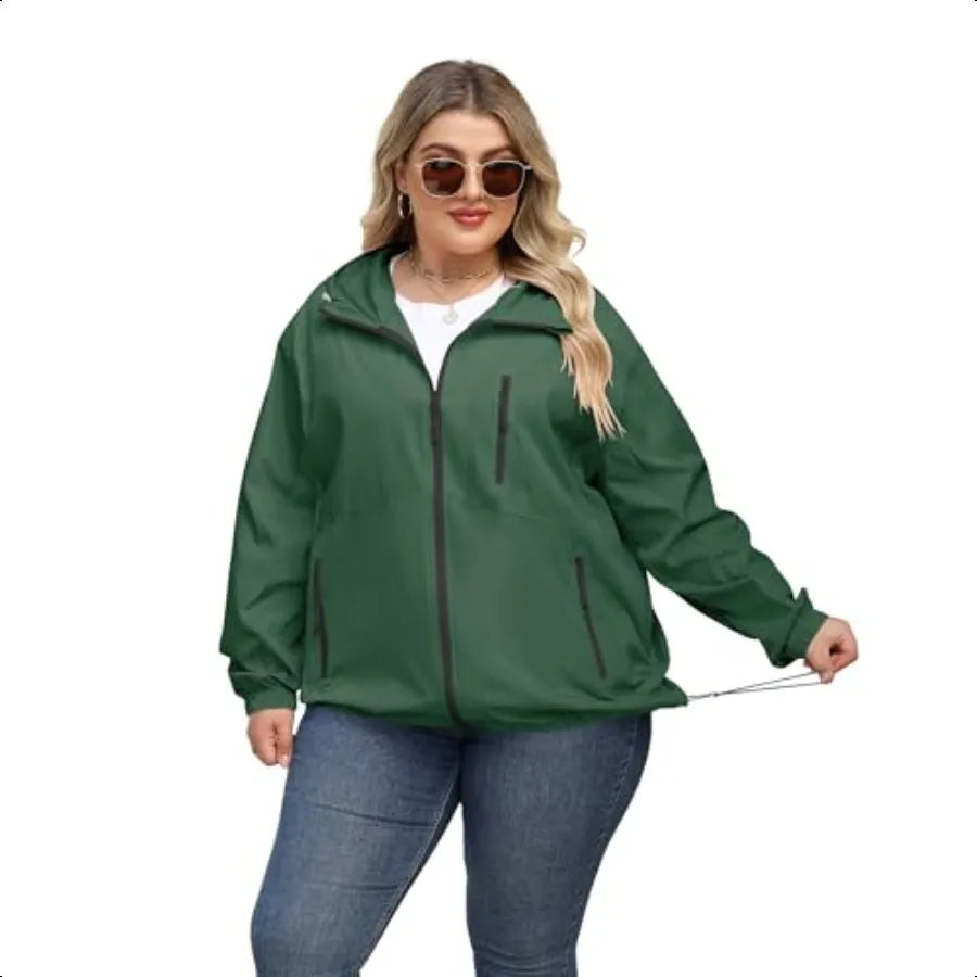 Avoogue Plus Size Womens Rain Jacket with Hood Waterproof Raincoats Lightweight Packable Outdoor Trench Coat XL5XL