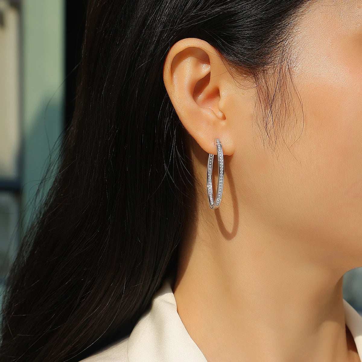 2pcs Moissanite Oval Hoop Earrings 925 Sterling Silver 18K Gold Plated Classic Full Pavé Design Gift Comes with GRA