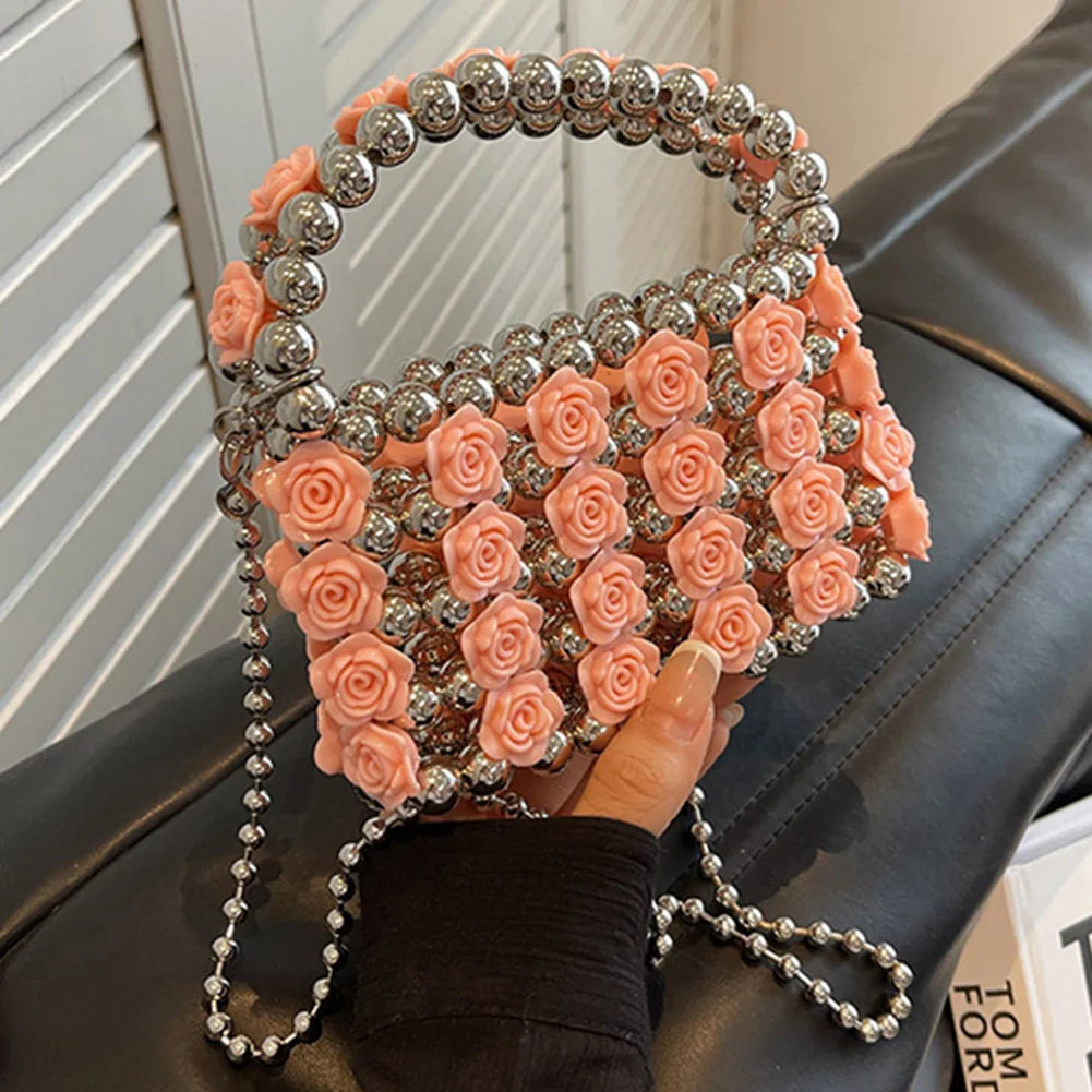 Party Wedding French Female Clutch Lipstick Purses Women Shoulder Bag Sweet Pearl Crossbody Bag Beads Evening Bags