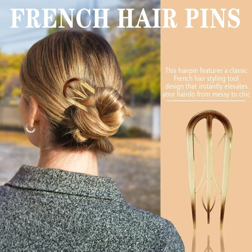 6PCS French Hair Pins for Women, Large Styling Pins for Thin Thick Hair, Unique 3 Internal Teeth Sticks