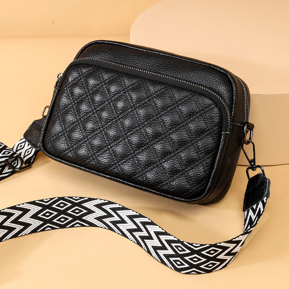 Women Crossbody Bag Genuine Leather Fashion Messenger Bags Simple Casual Portable Elegant Adjustable Straps Handbags and Purse