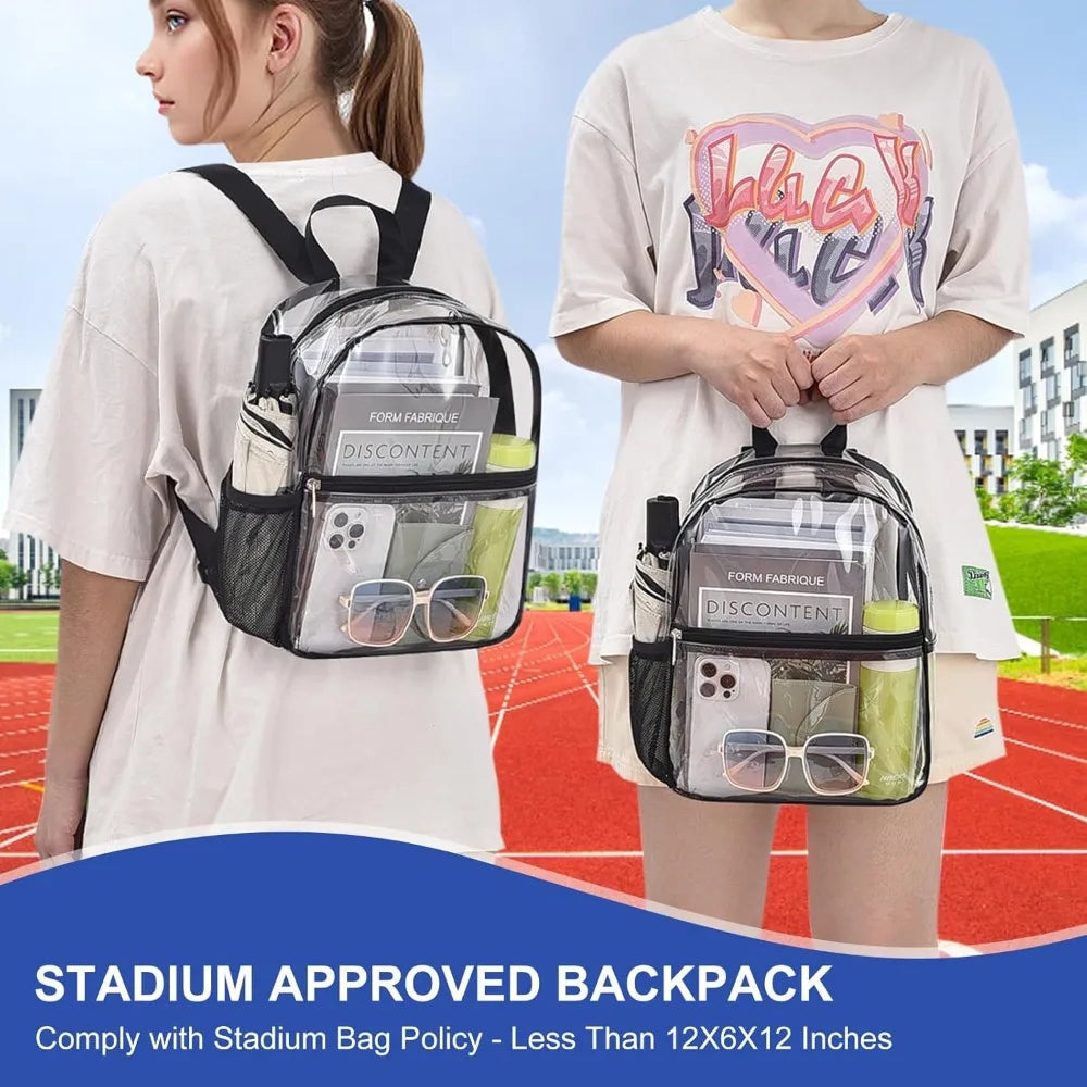 Stadium Approved Clear Mini Backpack 12×12×6 - Transparent for Concerts, Beach, Work, Travel & Sports