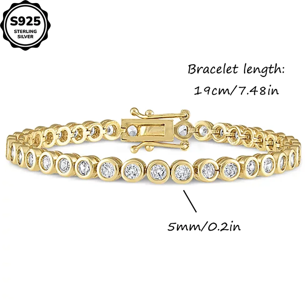 925 Sterling Silver 14k Gold Plated Tennis Chain Bracelets Elegant Lab Diamond Moissanite Bezel Jewelry Anniversary US Warehouse
