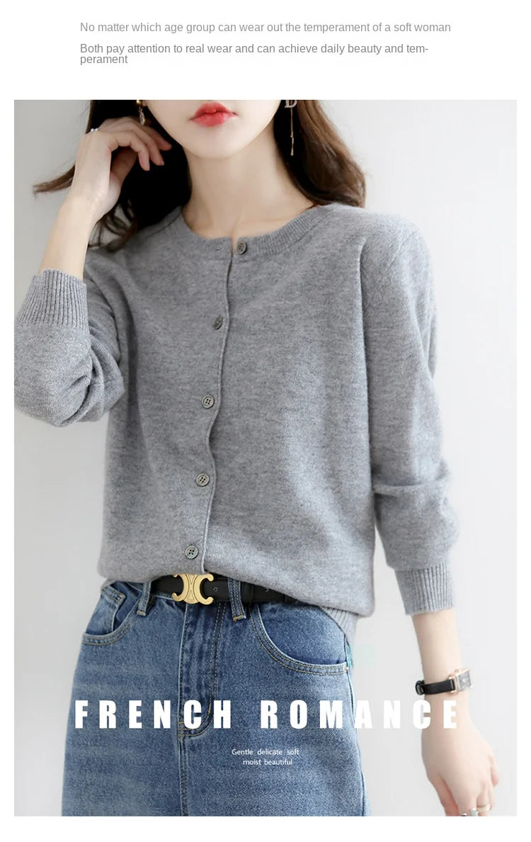 New Worsted Spring And Autumn Women Cardigan Round Neck Knitwear Solid Color Fashion High-grade Knitwear-ZD-021