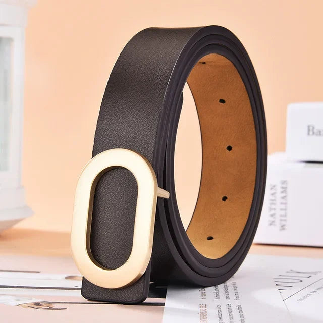 Belt For Women Round Square Buckle Pin Buckle Jeans Black Belt Chic Luxury Brand Designer Leather Belt Female