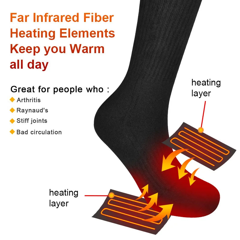 SAVIOR HEAT Rechargeable Heated Socks For Men and Women Electric Heated Socks Warm Foot Thermal Stocking with Battery Winter Ski