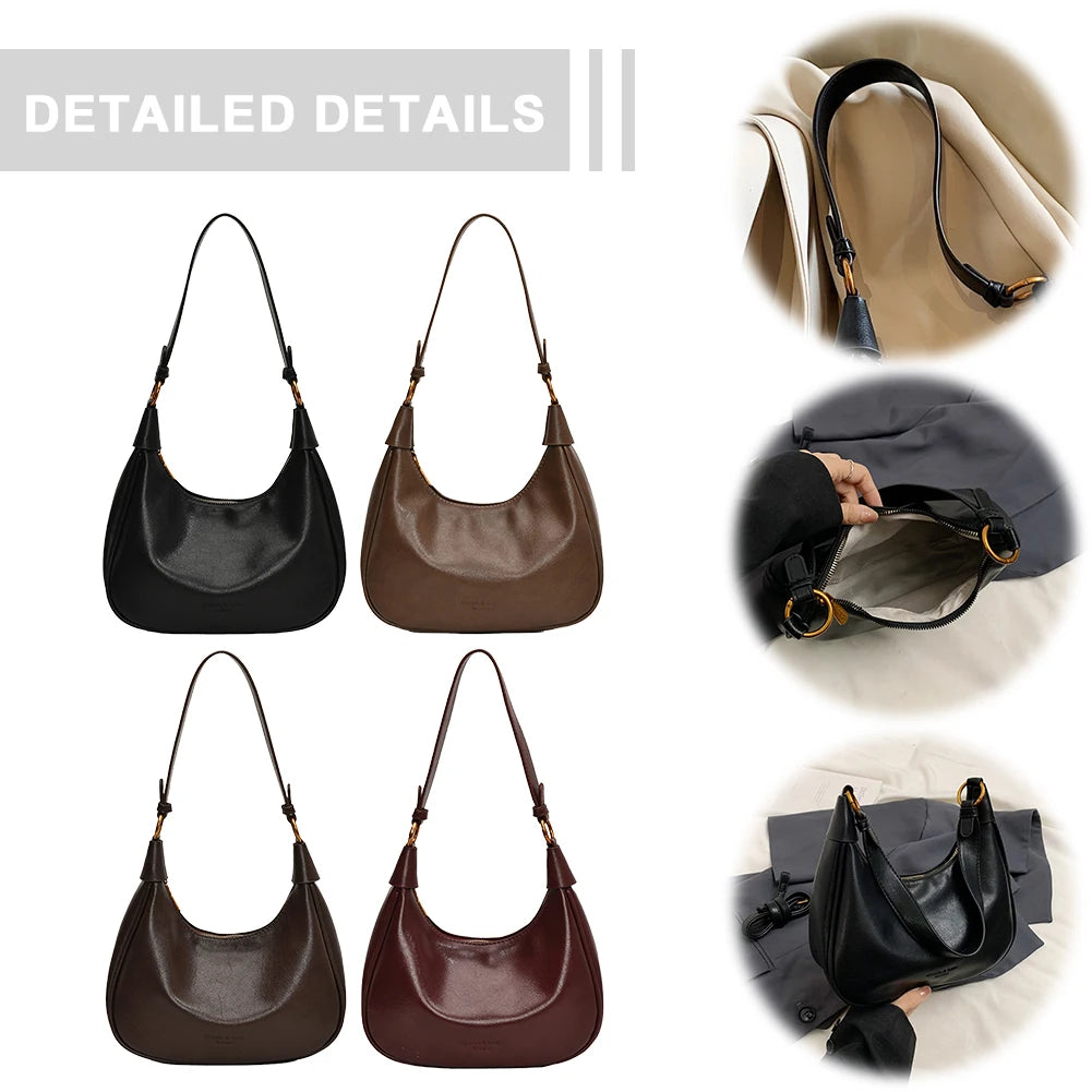 Shoulder Bag for Women Adjustable Strap Underarm Bag PU Leather with Zipper Hobo Bag Solid Handbag Work Travel Bag