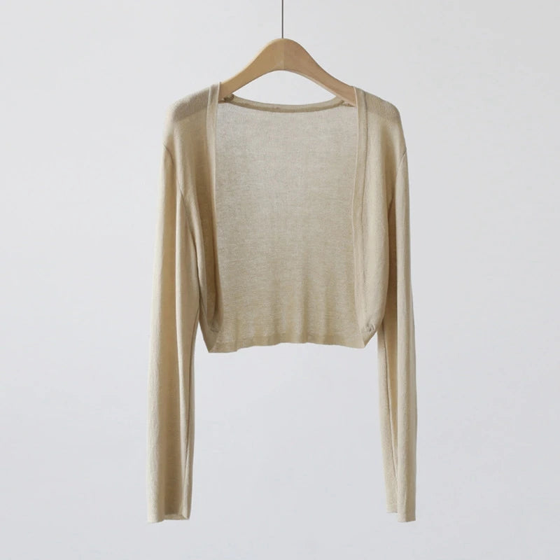 Short Ice Silk Knitted Sun Protection Cardigan Women's Thin Summer Suspender Skirt Layered Gauze Jacket Air-conditioned Cover Up