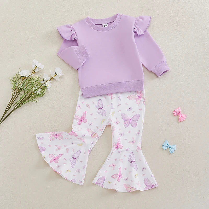 Cute Toddler Girl 2-Piece Winter Outfits Warm Fleece Hoodie Floral Print Leggings Set Baby Girl Clothes for Fall