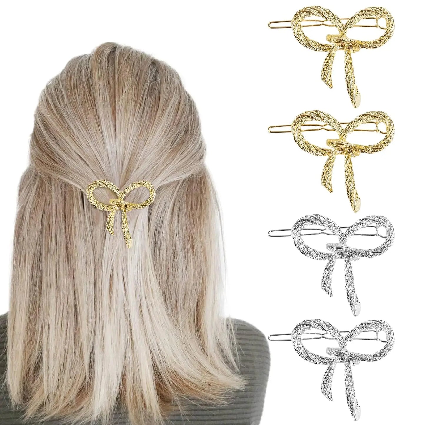 4Pcs Metal Hairpins with Chic Minimalist Bows - Simple and Stylish Hair Accessories Gift for Women and Girls