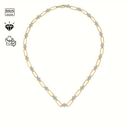 1pc S925 Silver Plated 18K Gold 12CT Moissanite Hip Hop Simple Unisex Paper Clip Necklace, Moissanite Gemstone Jewelry | Gifts f