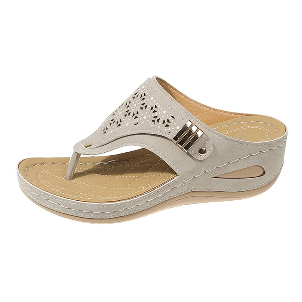 Women Orthopedic Summer Hollow Sandals Comfortable Thick Sole Beach Shoes Non Slip Clip Toe Outdoor Travel Footwear