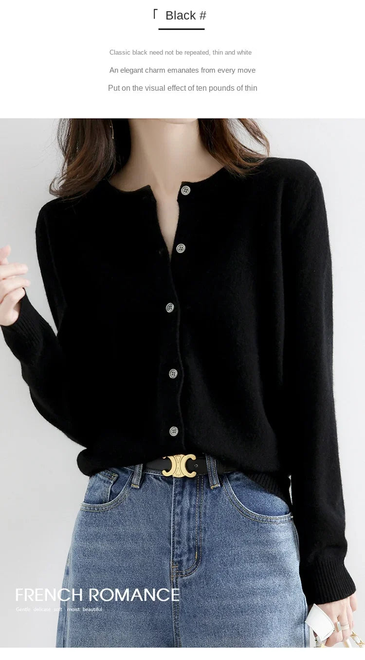 New Worsted Spring And Autumn Women Cardigan Round Neck Knitwear Solid Color Fashion High-grade Knitwear-ZD-021