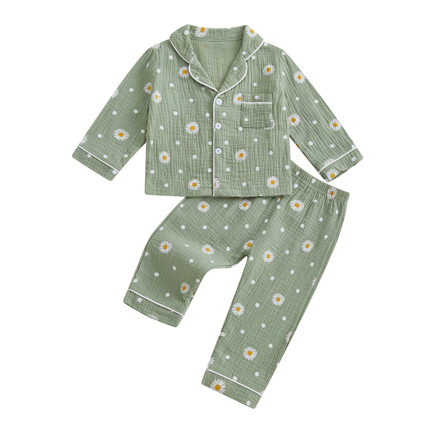 Autumn Kids Girls Pajamas Set Flower Print Long Sleeve Tops Elastic Waist Pants Sleepwear Fall Clothes