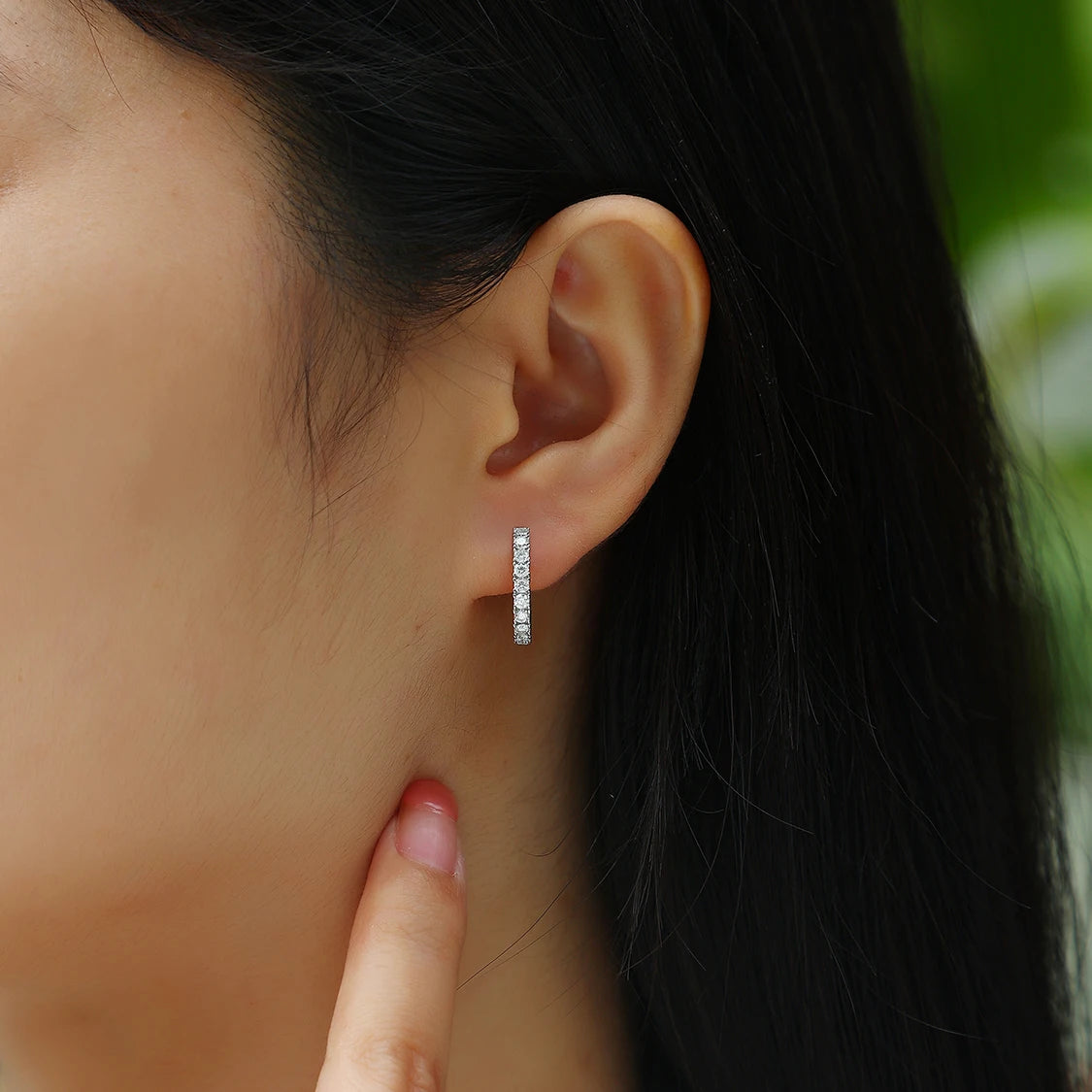 JIUZUAN 925 Sterling Silver Hoop Earrings with Moissanite, Elegant Round Shape, Hypoallergenic, Ideal for Daily Wear or Special