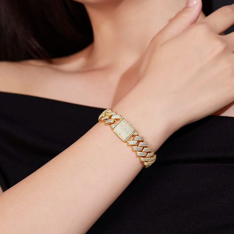 1pc S925 Sterling Silver with Moissanite 12mm Cuban Bracelet for Men and Women | Gemstone Jewelry | Gifts for Him | Gifts for He