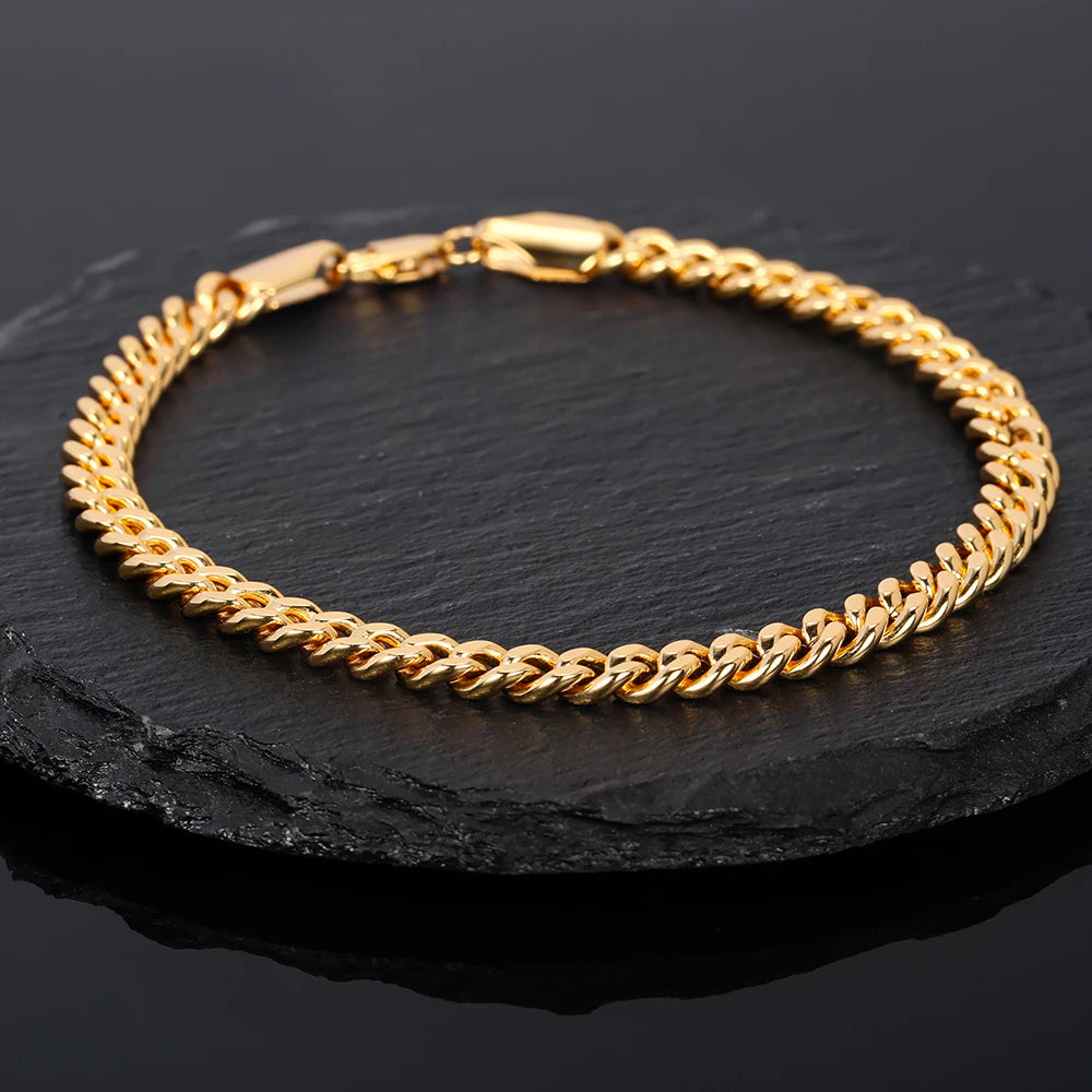 18K Gold Plated Bracelet 925 Sterling Silver Jewelry 5mm Miami Cuban Chain 20cm for Men Women Gifts Punk Style Waterproof USA