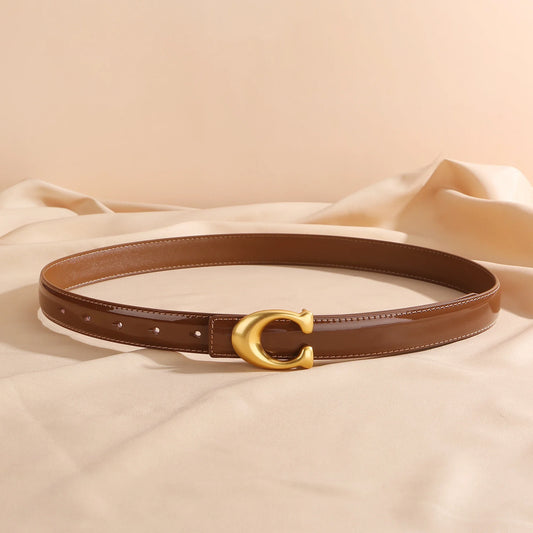 2025 Trendy Women's Belt Fashion Alloy Moon Button Multi Color Leather Thin Belt Versatile Daily Jeans Decoration