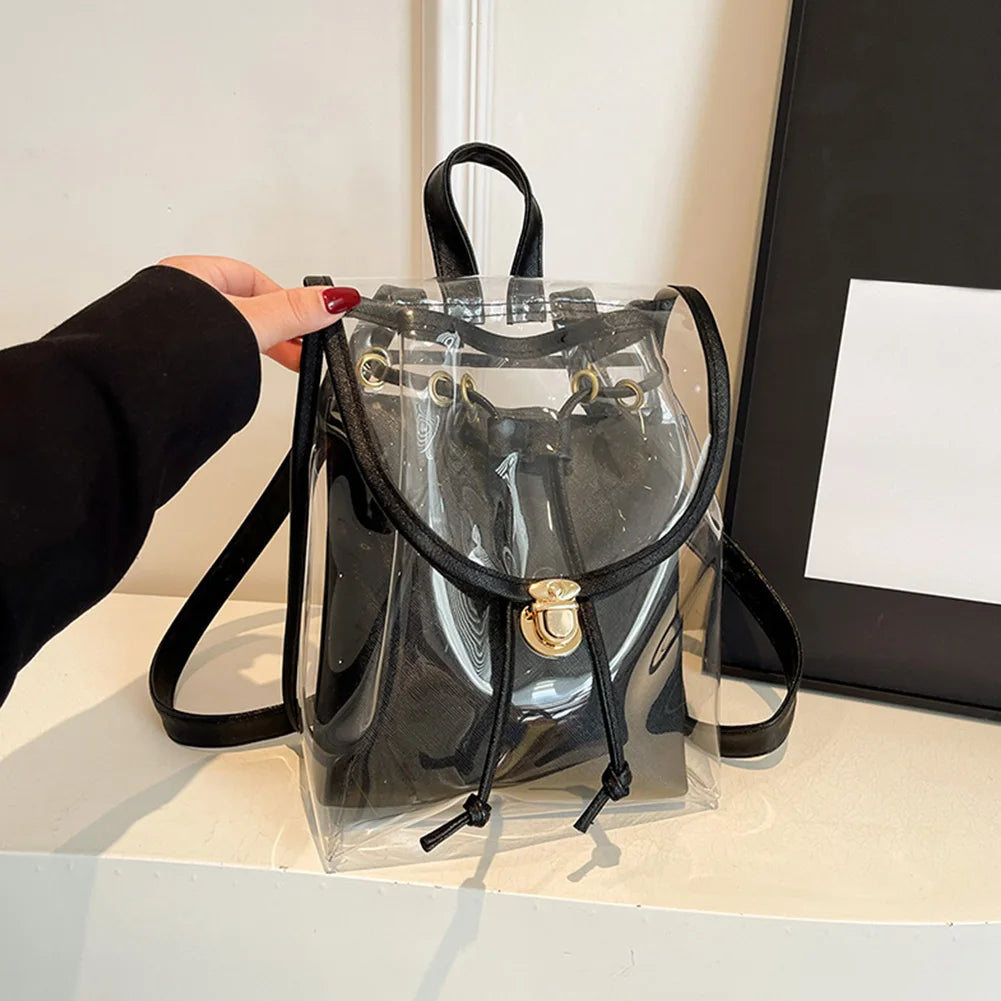 PVC Clear Backpack Waterproof Versatile Jelly Bag Large Capacity Transparent Laptop Rucksack Hiking Travel Camping Bag