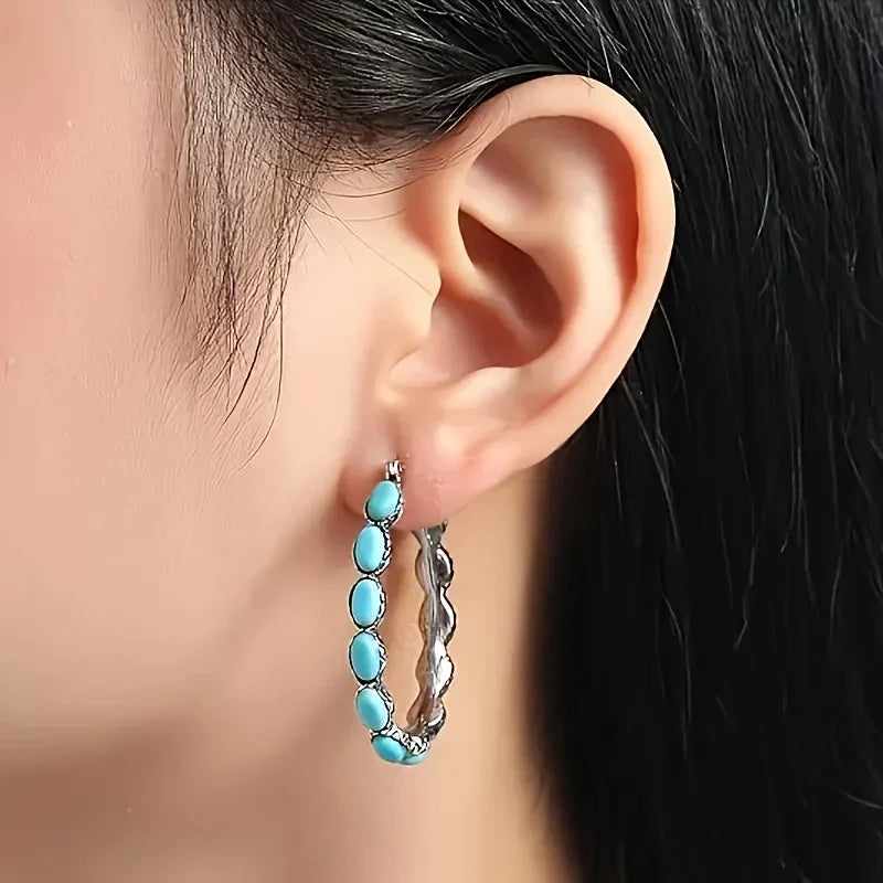 925 Silver, Turquoise Earrings, Women's Earrings, Earrings set with Turquoise, Bohemian style, Luxurious and elegant design, Gif