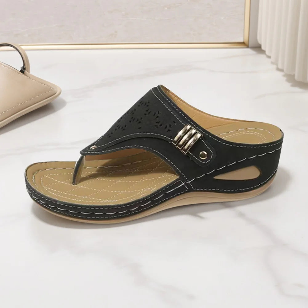 Women Orthopedic Summer Hollow Sandals Comfortable Thick Sole Beach Shoes Non Slip Clip Toe Outdoor Travel Footwear
