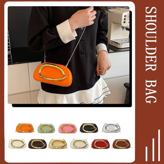 Women PU Leather Trendy Clutch Purses Solid Color Metal Decoration Evening Bag Hand-held Shoulder Clutch Bag for Wedding Party