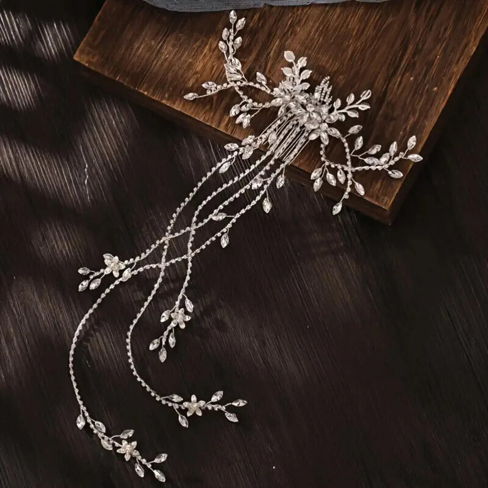 Crystal Bridal Headpieces for Brides Silver Wedding Hair Accessories Bride Headband Pearl Hair Vine Rhinestone Hair Pieces for