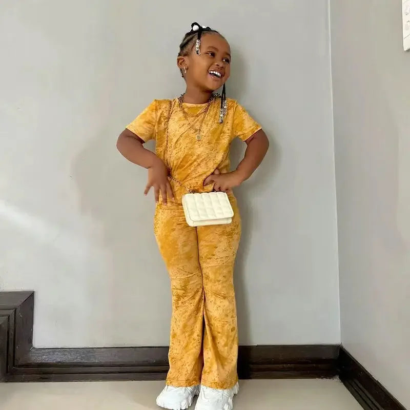 Girls Clothes 2 to 8 Years Tie Dye Short Sleeves T Shirt Tops+Pants Clothes Sets 2pcs Casual Kids Children's Clothing For Baby