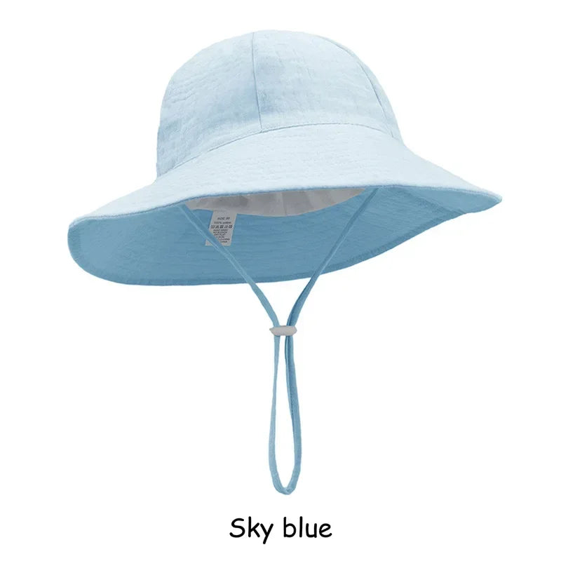 Adjustable Baby Summer Hat Muslin Children Panama Cap for Girls Boys 100% Cotton Kids Bucket Hat Outdoor Beach Infant Cap 1-3Y