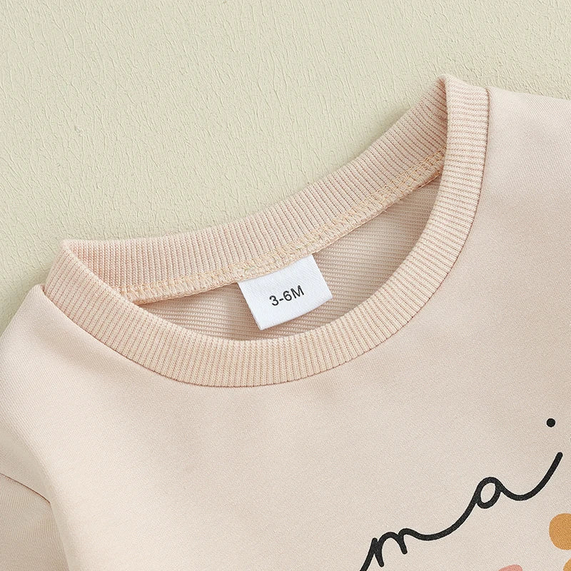 Girls Fall Outfit Set with Long Sleeve Letter Print Sweatshirt and Solid Color Pants Toddler Autumn Clothing Set