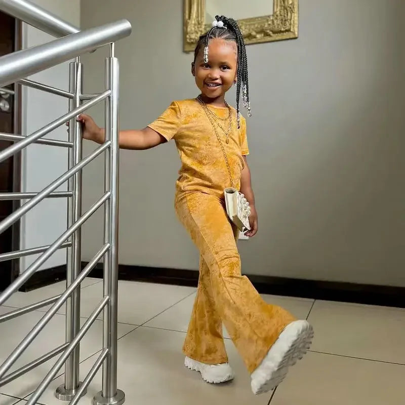 Girls Clothes 2 to 8 Years Tie Dye Short Sleeves T Shirt Tops+Pants Clothes Sets 2pcs Casual Kids Children's Clothing For Baby