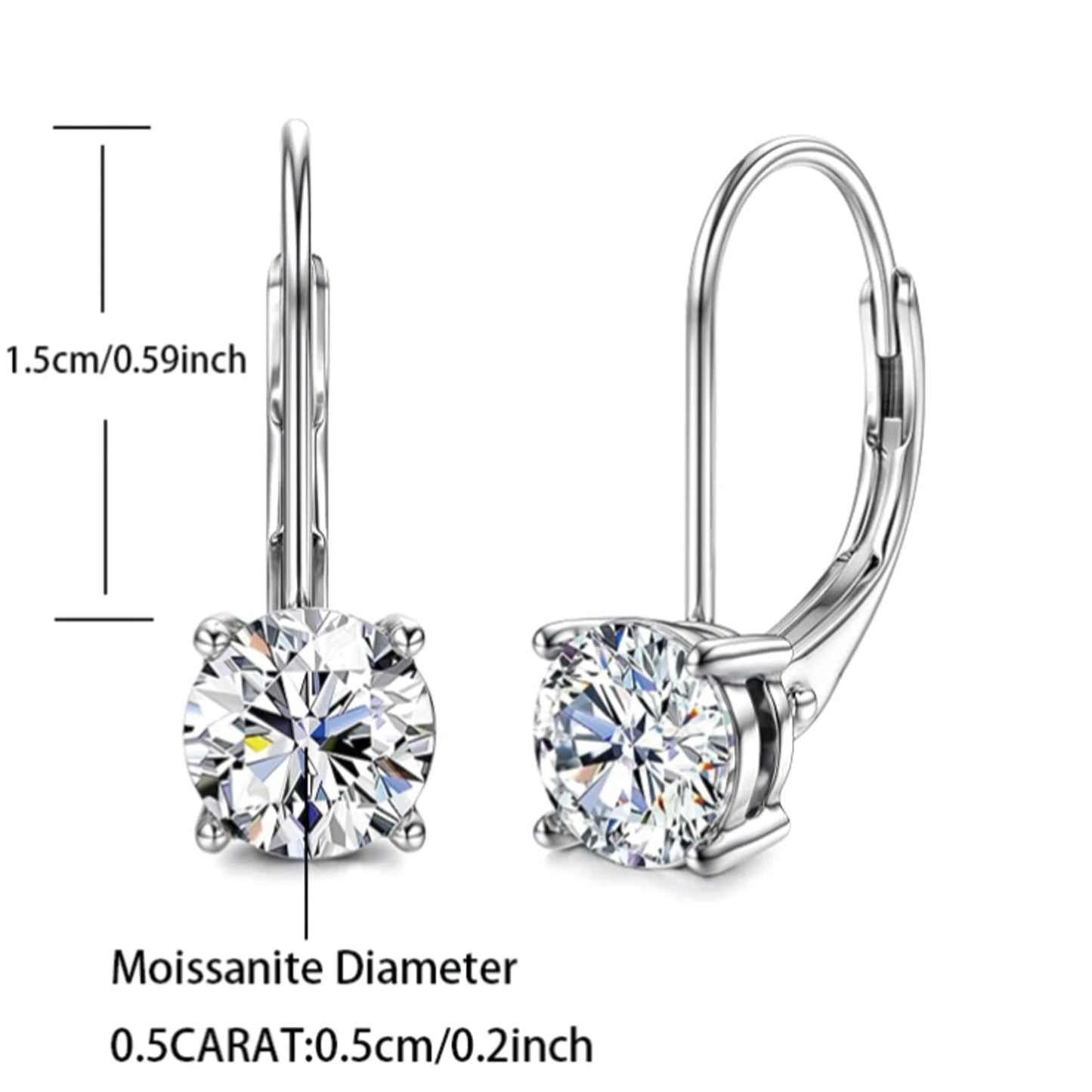 925 Silver, Moissanite Earrings with 0.5ct/1ct Moissanite, Women's Earrings, Pair of 925 Silver Synthetic Moissanite Earrings, W